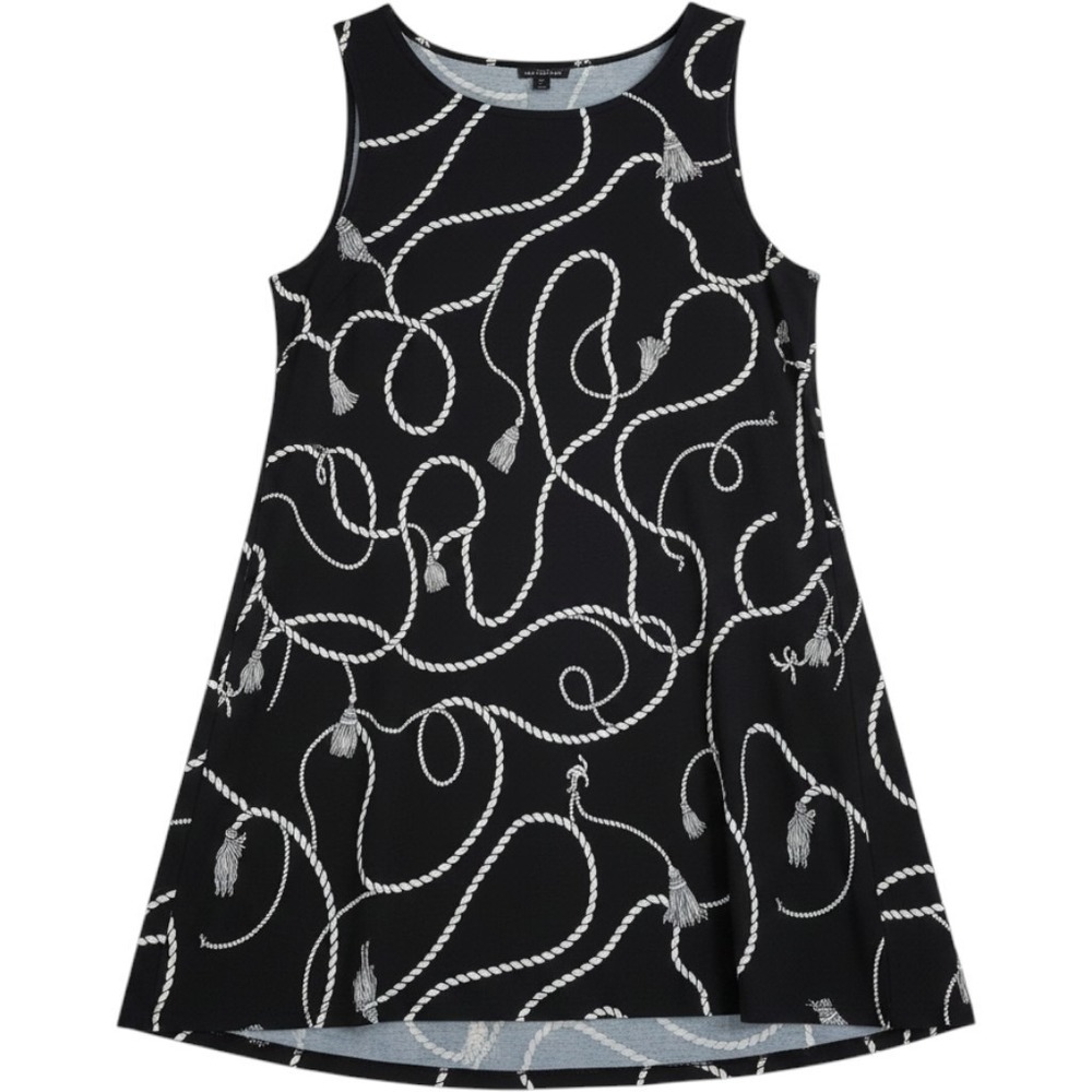 Nina Leonard Dress Womens 2X Black Geometric Sleeveless Scoop Neck Shift